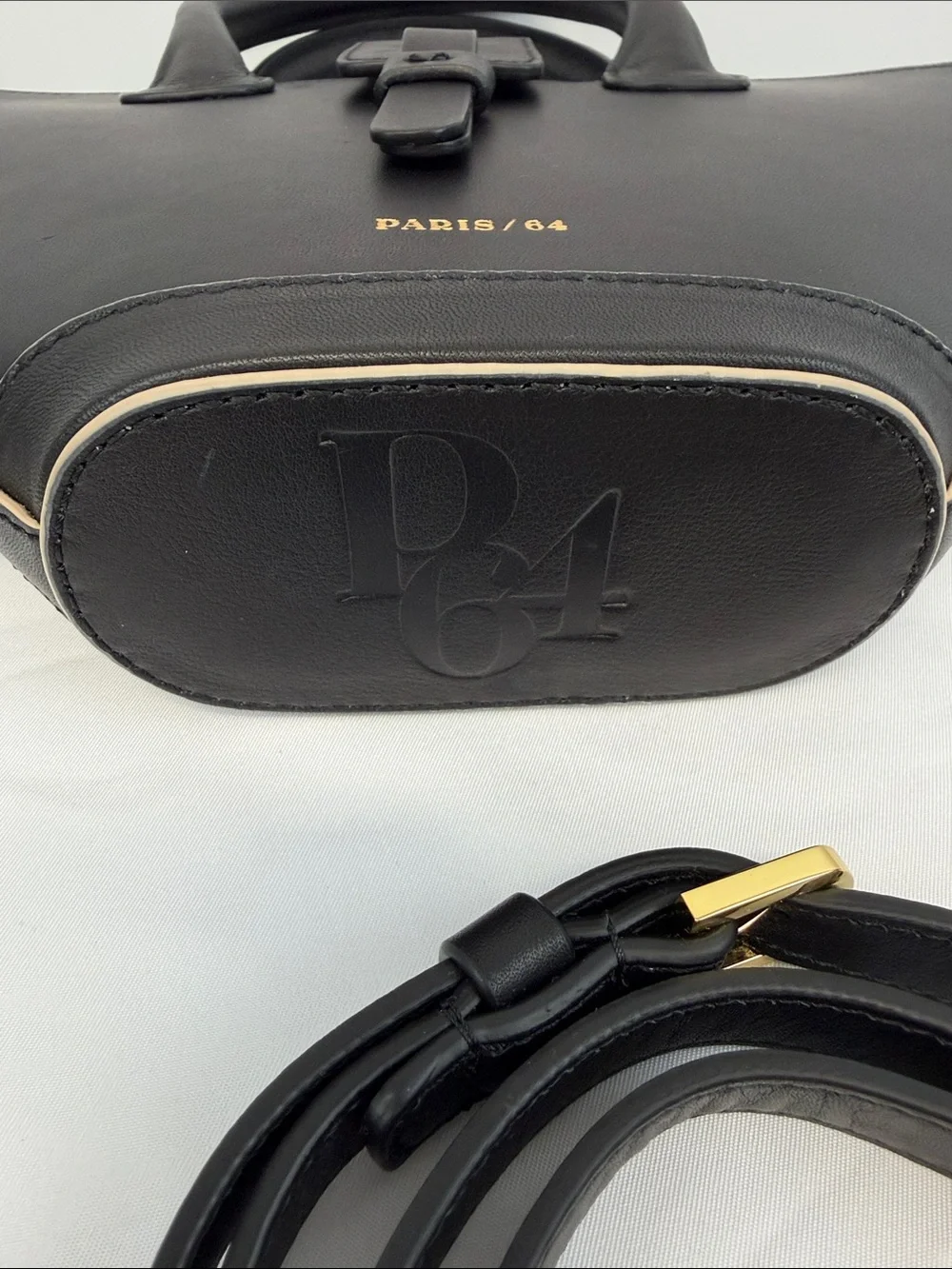 PARIS/64 Mini Lumière Black Leather Top Handle Crossbody Bag Spain Luxury